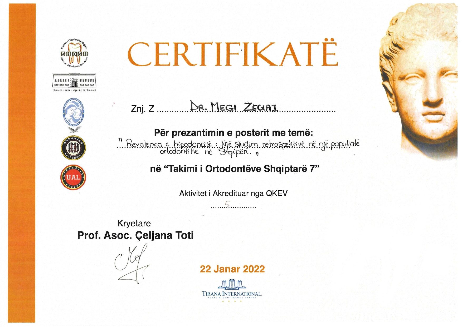 Dental certificate for smile design and cosmetic dentistry.