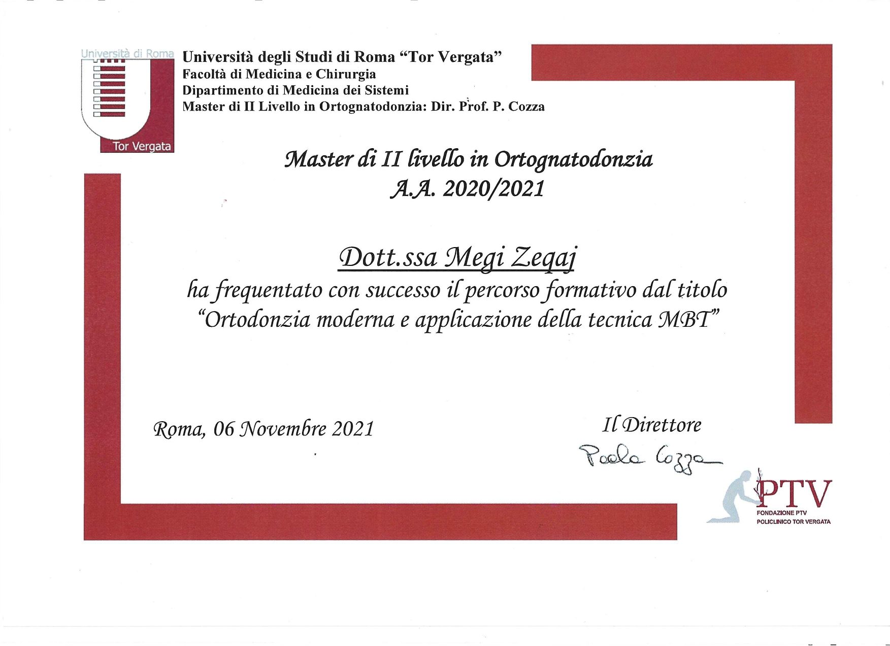 Orthodontic training certificate for dental professionals.