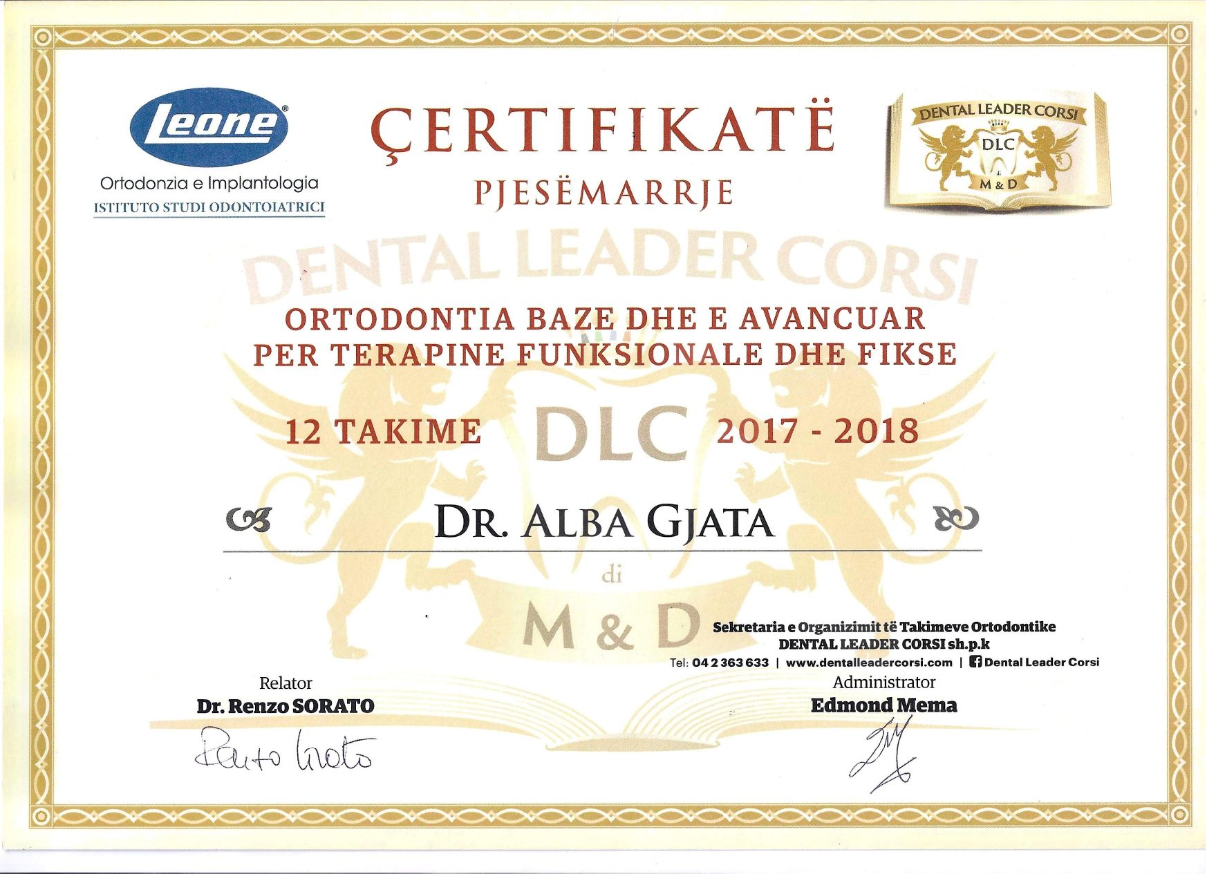 Dental certification for advanced orthodontics and smile design by Dr. Albab Agata.